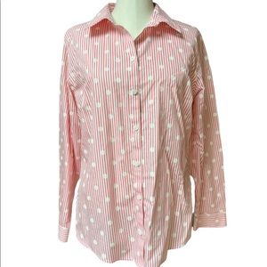 Chico’s No-Iron Pink Button Down Polka Dot Blouse - Size 2 (Large)